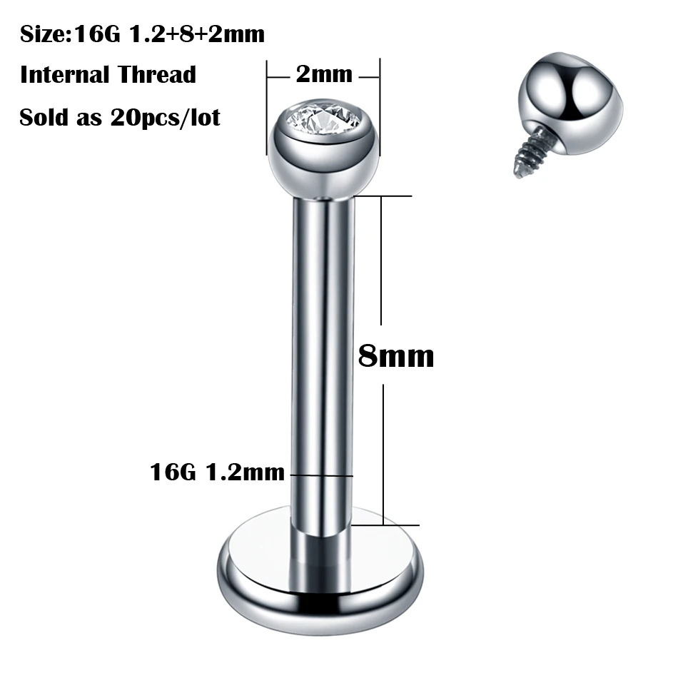 T1112x20 20pcs/lot 16G 14G Titanium Piercing Labret Rings Piercing Tragus Cartilage Piercings Lip Rings Piercing Ear Rings Body Jewelry - Окраска металла: T1112x20