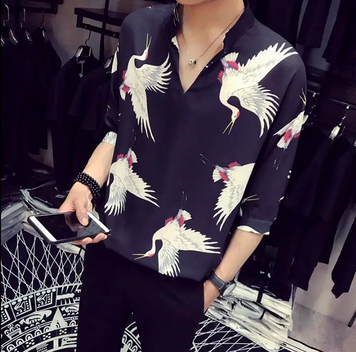 Мужская рубашка с принтом в китайском стиле Повседневная Свободная дышащая