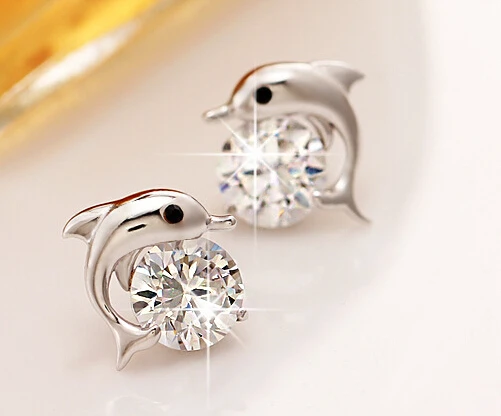 2015 New 925 Sterling Silver Elegant Women Earrings Promotions Dolphin Stud Fashion Jewelry ED20 | Украшения и аксессуары