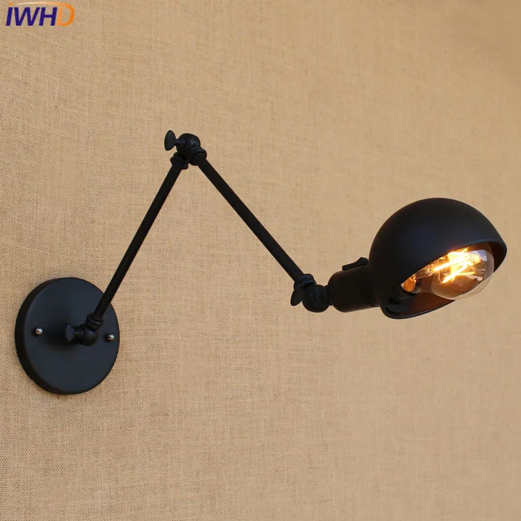 

E27 Vintage Industrial Iron Wall Lamp Black Loft Creative Swing Arm Sconce Balcony Restaurant Bar Bedroom LED Wall Light Switch