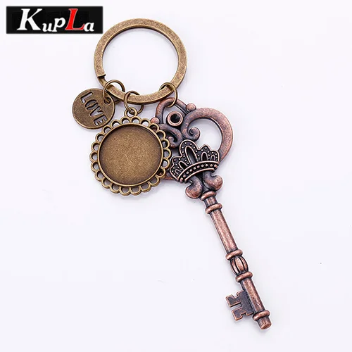 Antique Bronze 2 Старинные брелоки 20 мм Круглый Кабошон Подвеска Установка DIY ретро корона Брелки ручной работы модные брелки 3 шт./лот C5813 - Цвет: Antique Bronze 2