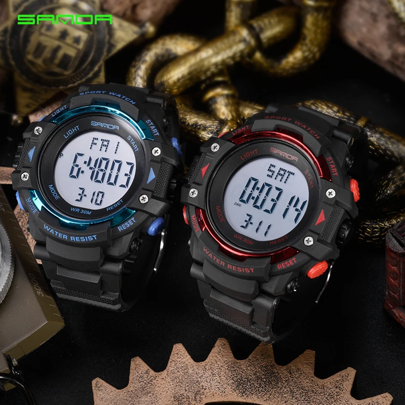 Мужские Цифровые часы Sanda 348 спортивные в Военном Стиле с подсветкой и