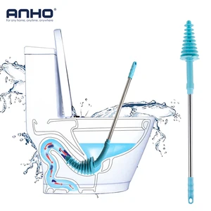 ANHO Плунжер для туалетной щетки из нержавеющей стали с длинной ручкой с настенным крючком, гибкий инструмент для очистки канализационных труб