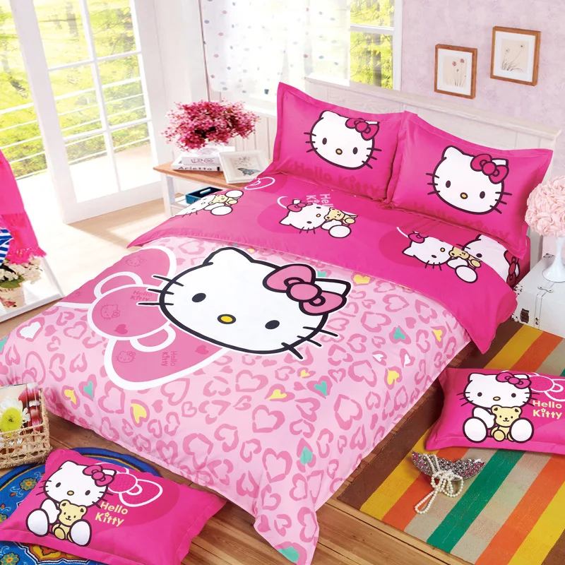 Hello Kitty постельных принадлежностей детей постельное белье мультфильм с простыня