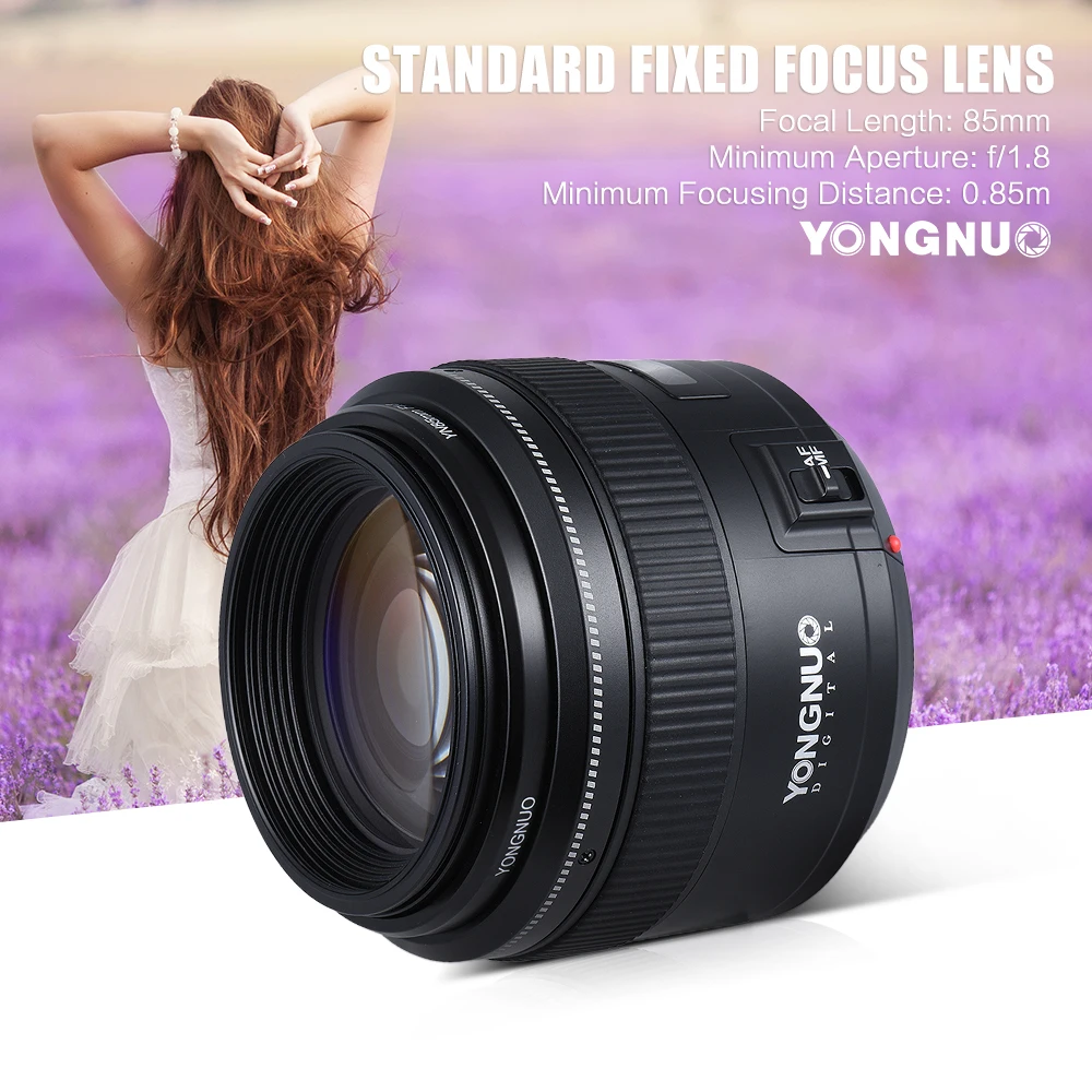 Объектив YONGNUO YN 85 мм F1.8 AF/MF Стандартный Средний телеобъектив с фиксированным - Фото №1