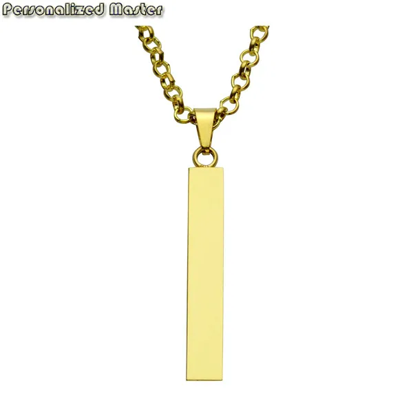 1pc Gold Non Engrave Персонализированные мастер персонализированные четыре стороны выгравировать индивидуальные унисекс нержавеющая сталь сообщение названия Вертикальный бар кулон ожерелье - Окраска металла: 1pc Gold Non Engrave