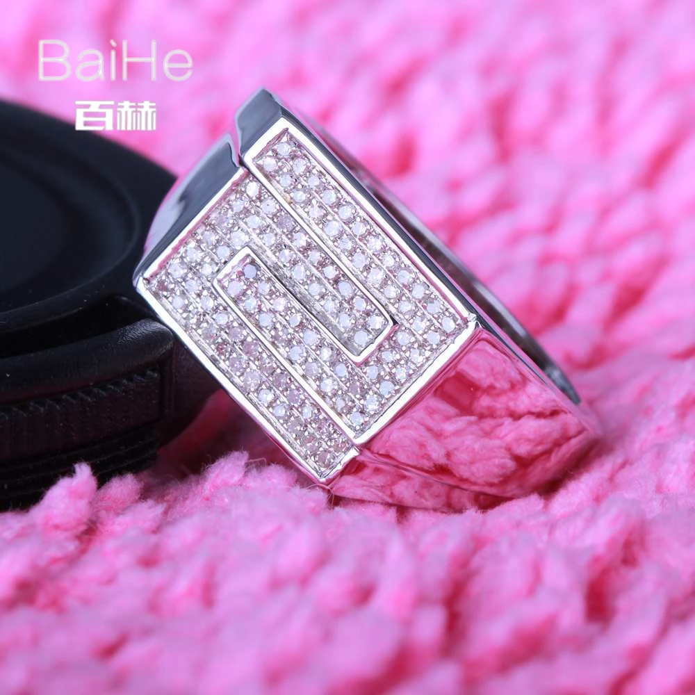Baihe SOLID 14 К из белого золота(au585) 0.4ct CERTIFIED H/SI круглая огранка из натуральной бриллиантами свадебные Для мужчин Мода кольцо