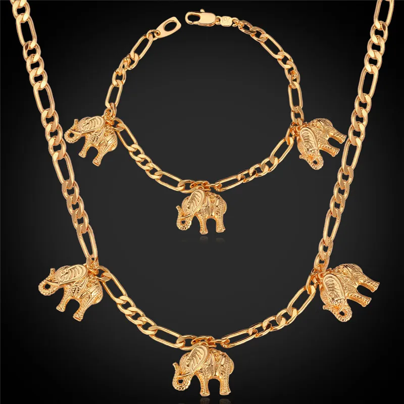 Женские Ювелирные наборы Collare Elephant цепочка Фигаро золотистого цвета мужское