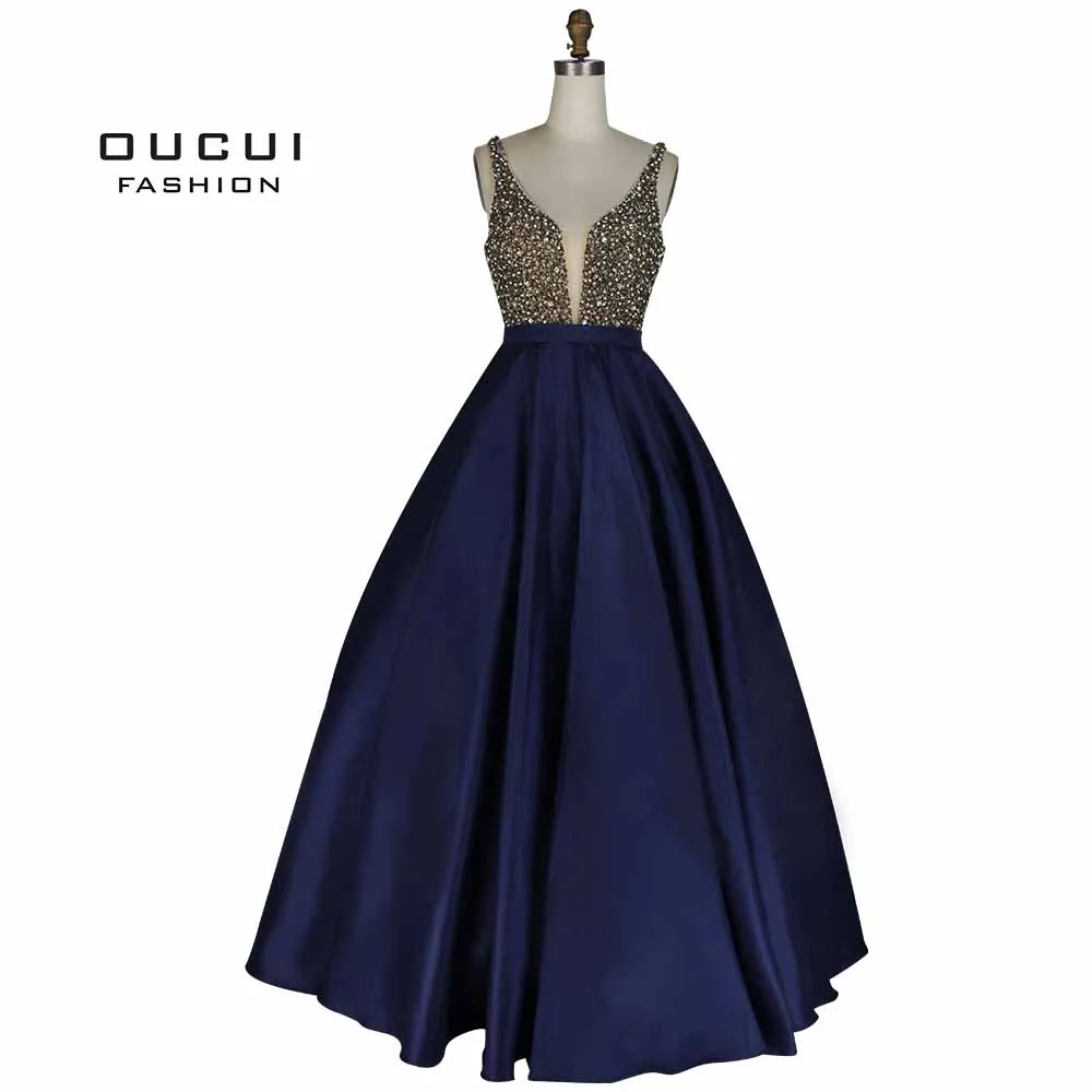 Navy Blue Реальные фотографии, бальное платье Гари цвета, кристалл, v-образный вырез, официальное длинное вечернее платье, платья для выпускного вечера, Robe de soiree OL102922 - Цвет: Navy Blue