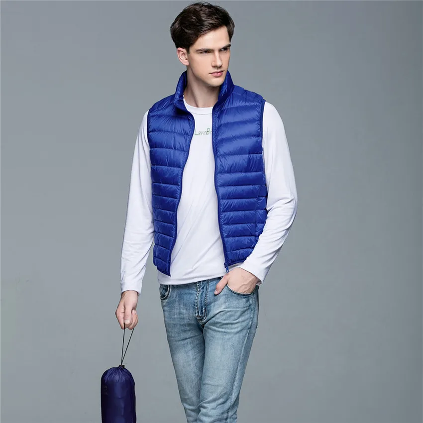

winter men 90% white duck down vests sleeveless Jacket Ultra Light waistcoat autumn Slim men Short Jackets Coats outerwear WZ551