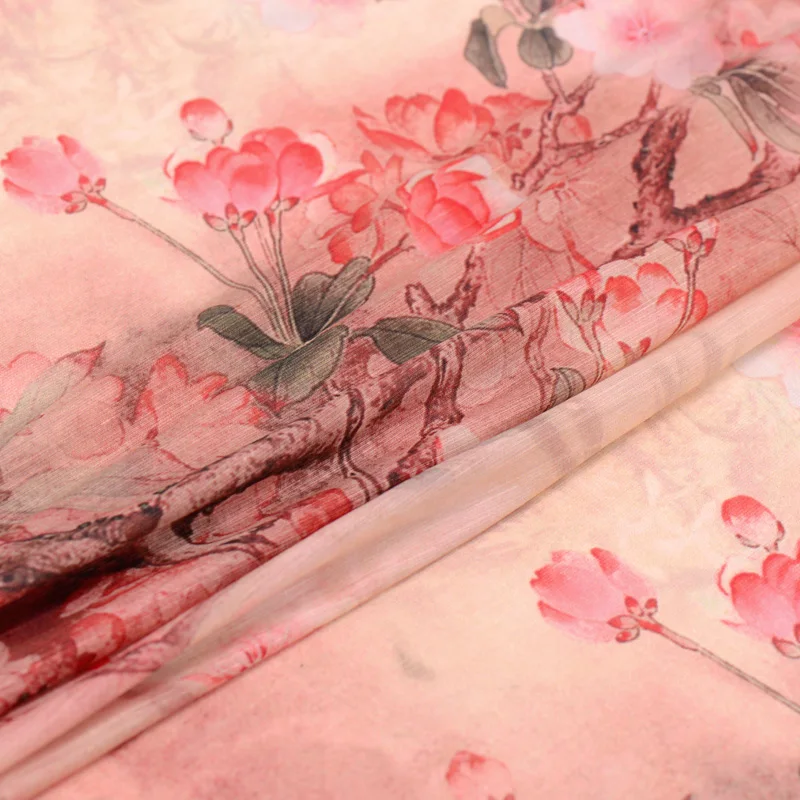 Шелковая льняная цифровая струйная шелковая конопля ширина 140 см тонкая ткань