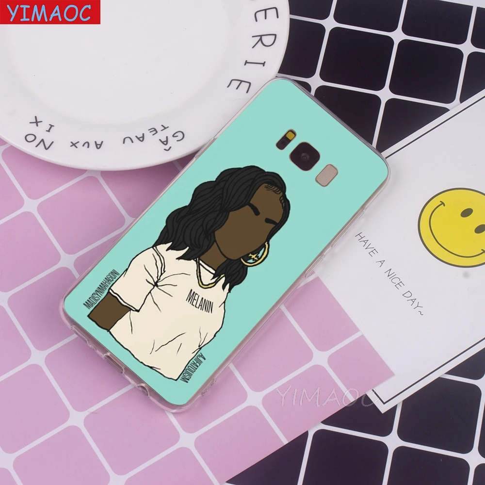 YIMAOC Melanin Poppin Aba Hip Hop Rapper Soft Case for Galaxy j3 j5 j6 j7 A5 2017 A6 A9 Note 8 9 S7 edge S8 S9 S10 Plus S10e |