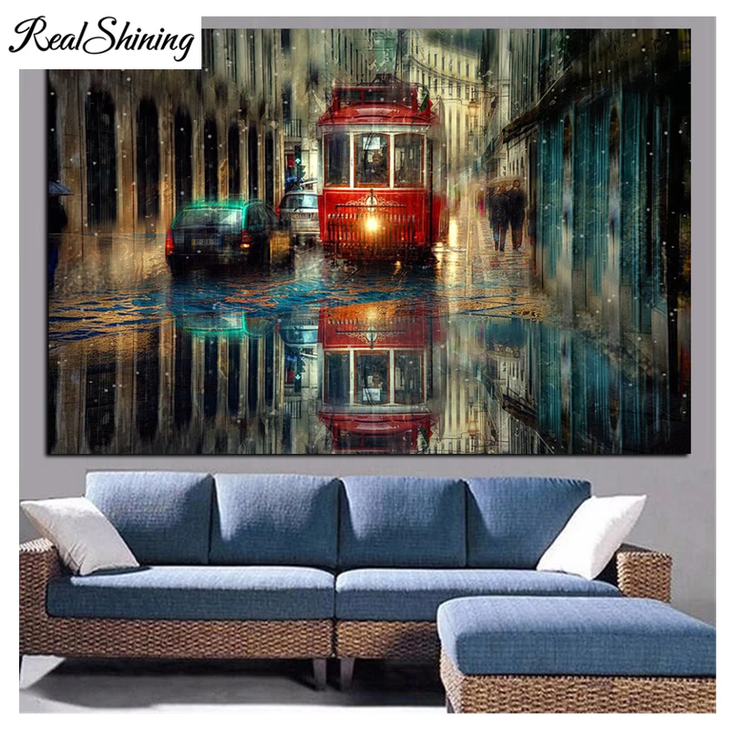 Полноразмерная/круглая Алмазная вышивка Европейский автобус ручная работа 5D