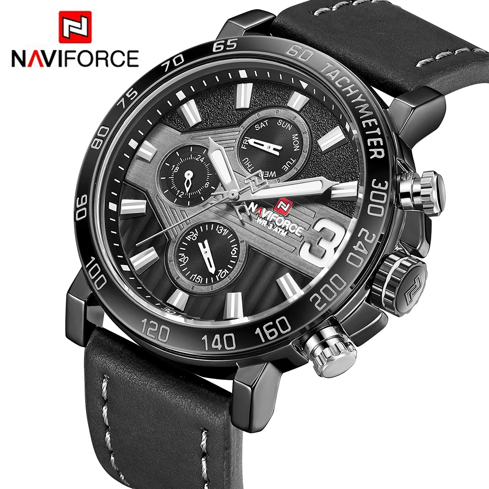 NAVIFORCE Мужские Аналоговые кожаные спортивные часы мужские армейские военные