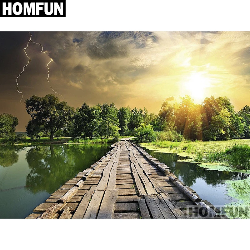 Алмазная 5D картина HOMFUN полноразмерная вышивка Солнечный лес Стразы домашний