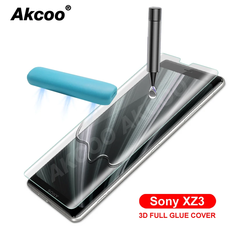 Закаленное стекло Akcoo для защиты экрана Sony XZ3 полное покрытие защитное с УФ клеем