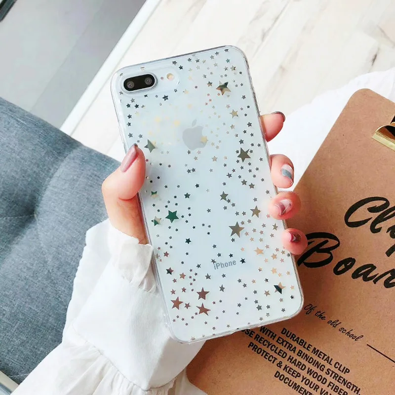 Роскошный чехол в горошек со звездами для iPhone X XS Max Xr прозрачный мягкий из ТПУ 8 7 6S