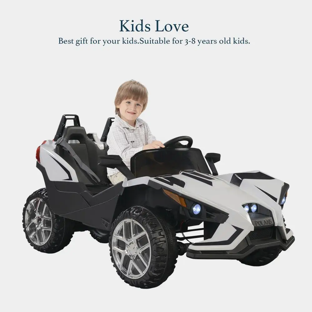 Uenjoy 2 Seats Kids Car 12V Ride On Racer Cars w/Remote Control Spring Suspension Wheels 4 Speeds LED Lights Music White | Игрушки и