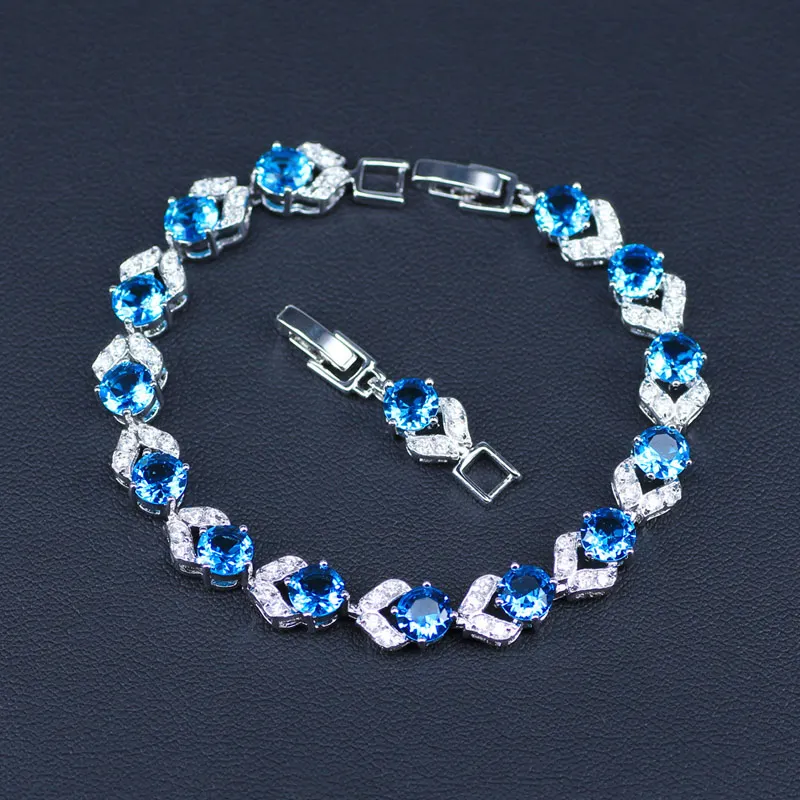 L & B Круглый Длина 18 + 2 см Голубой цирконий White Crystal Silver Цвет звено цепи Браслеты для