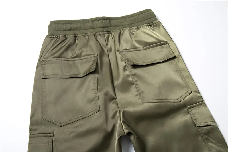 Dark Icon Solid Color Side Button Straight Pants Men New High Street Men's Pants Elastic Drawstring Waist Men Pants Trouser
