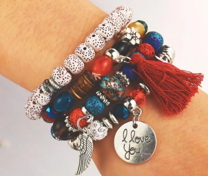 Новый дизайн 4 шт./компл. винтажный браслет с бусинами из натурального кристалла и