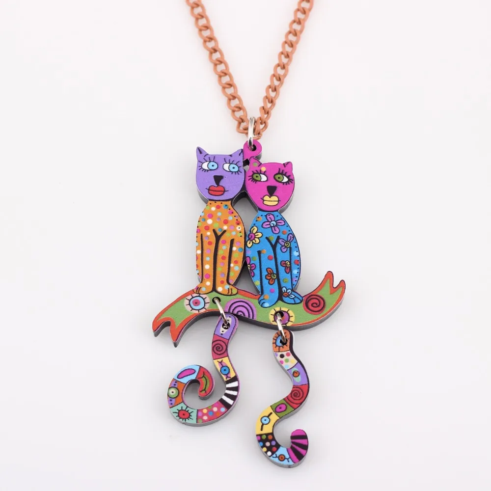 Bonsny Acrylic Cat Necklace Chain Choker Pendant Animal Design Fashion Jewelry For Women 2015 News Style Accessories | Украшения и
