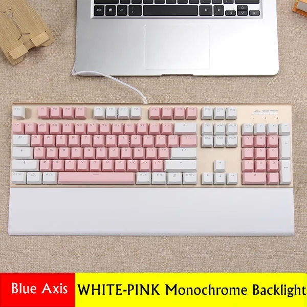 White-Pink Mixed Lig Ajazz AK40S PBT Edition эргономичная USB Проводная Механическая игровая клавиатура RGB/смешанный свет отсоединяемая Магнитная опора для рук синяя ось - Цвет: White-Pink Mixed Lig