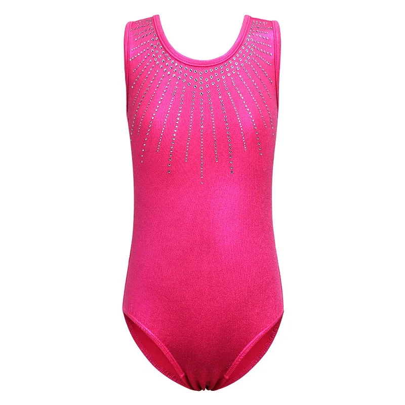 B199 hotpink BAOHULU для малышей и подростков; блестящий трико для девушек; детский спортивный костюм без рукавов для гимнастики; черный комбинезон со стразами; Спортивный костюм для детей - Цвет: B199 hotpink