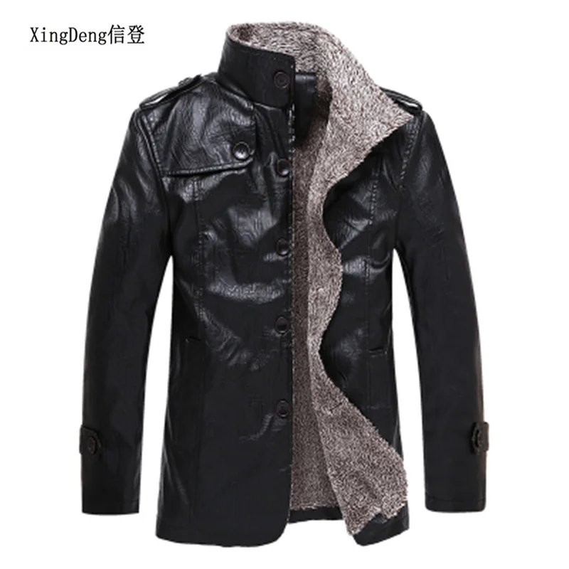 

XingDeng PU Leather Jackets Men loose Waterproof Male top moto style turn-down collar warm casual clothes plus 4XL