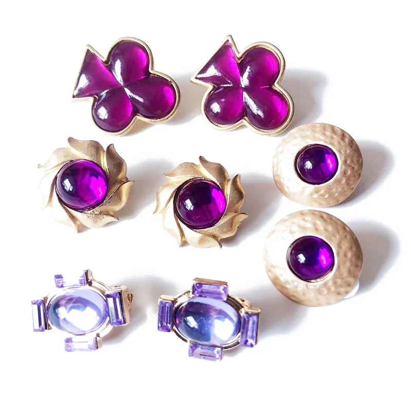 

Purple Styles Flower Geometric Resin Alloy Sweet Clip Earring