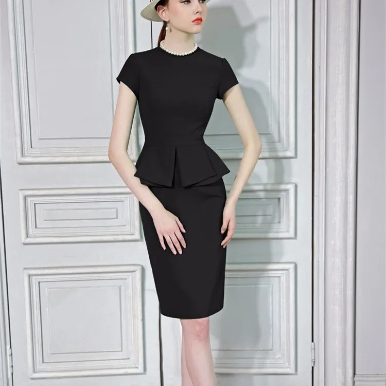 20 женское винтажное платье карандаш с коротким рукавом и баской 50 s зеленое