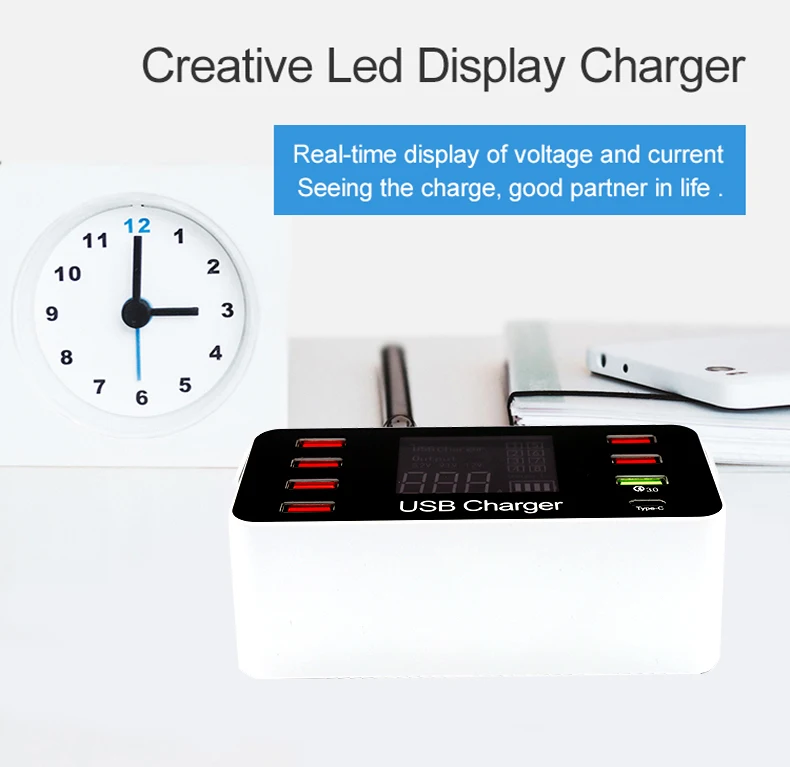 Suntaiho порт USB зарядное устройство Quick Charge 3,0 8 портов настольная несколько USB зарядная станция светодиодный дисплей Быстрая зарядка EU US UK AU Plug