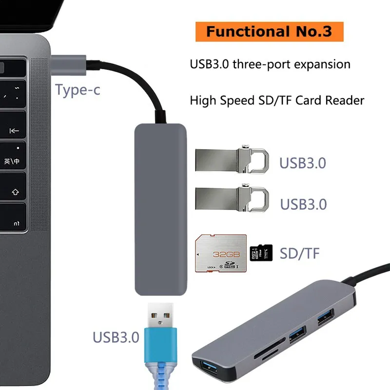5 в 1 USB C концентратор к HDMI Micro SD/TF кардридер адаптер для MacBook Samsung Galaxy S9/S8 Huawei P20 Pro Type 3