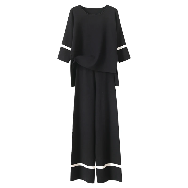 Женский трикотажный костюм из шерсти и кашемира с круглым вырезом свободная