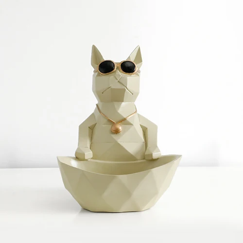 Фигурки кошек, собак, фигурки из смолы, фигурки животных, миниатюрные милые украшения для дома, офиса, украшение, чаша для хранения, резная коллекционная - Цвет: White Cat Bowl -S