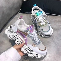 summer women sneakers fashion comfortable casual dad shoes sequins girl graffiti breathable platform shoes woman sandals w401