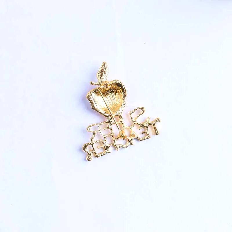 Рождественская брошь в виде яблока булавка Стразы с кристаллами эмалированная