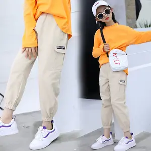 Брюки-карго цвета хаки для девочек, на возраст 5-13 лет