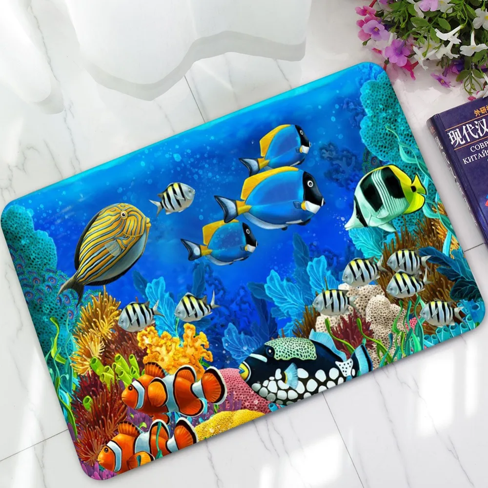 

Rubber Welcome Floor Mats Beach Waves Fish Bathroom Kitchen Carpets Doormats Floor Mat Living Room Anti-Slip Tapete colchoneta
