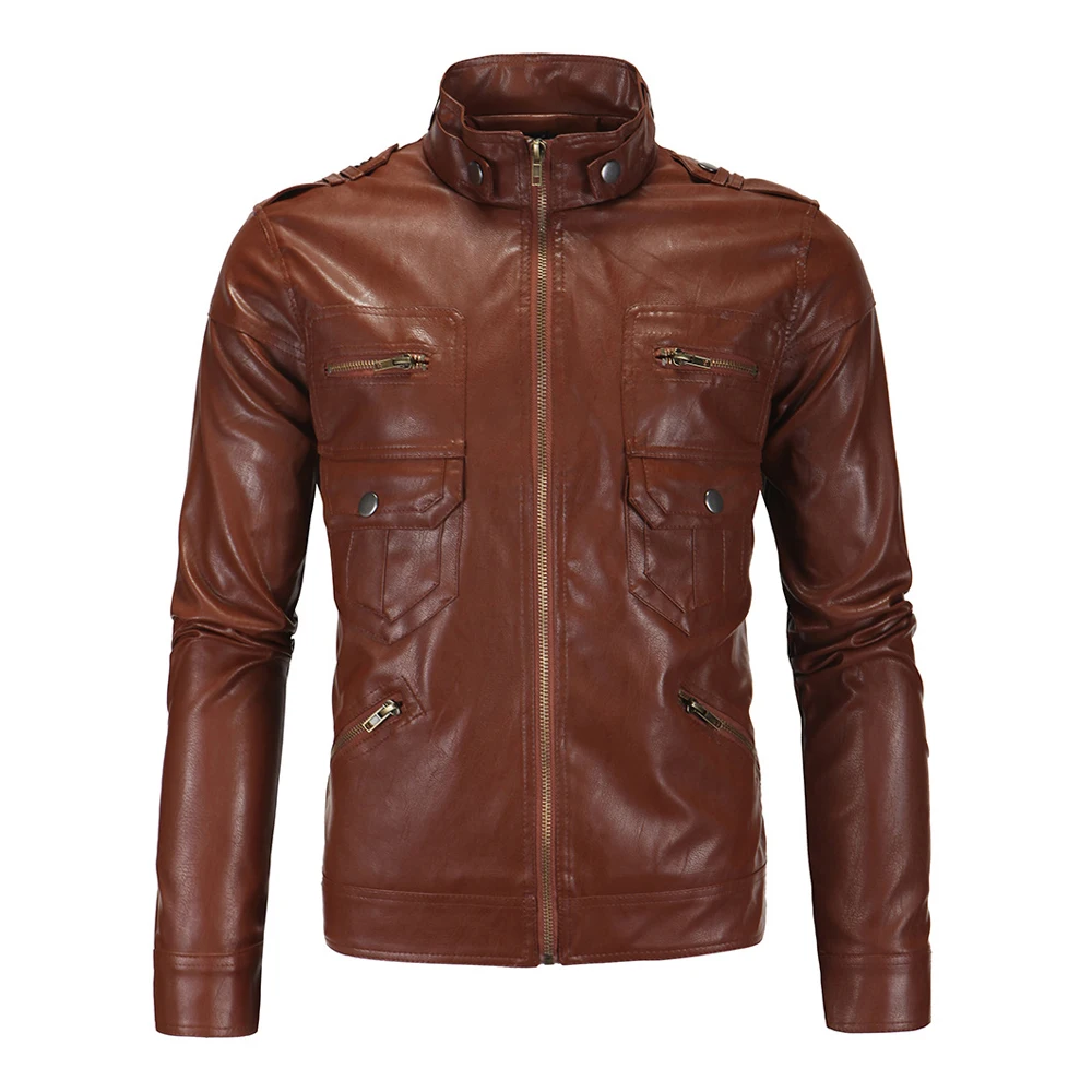 Brown HEROBIKER, винтажные Ретро мотоциклетные куртки, мужская куртка из искусственной кожи, для езды на мотоцикле, панк, на молнии, ветрозащитная мотоциклетная куртка - Цвет: Brown