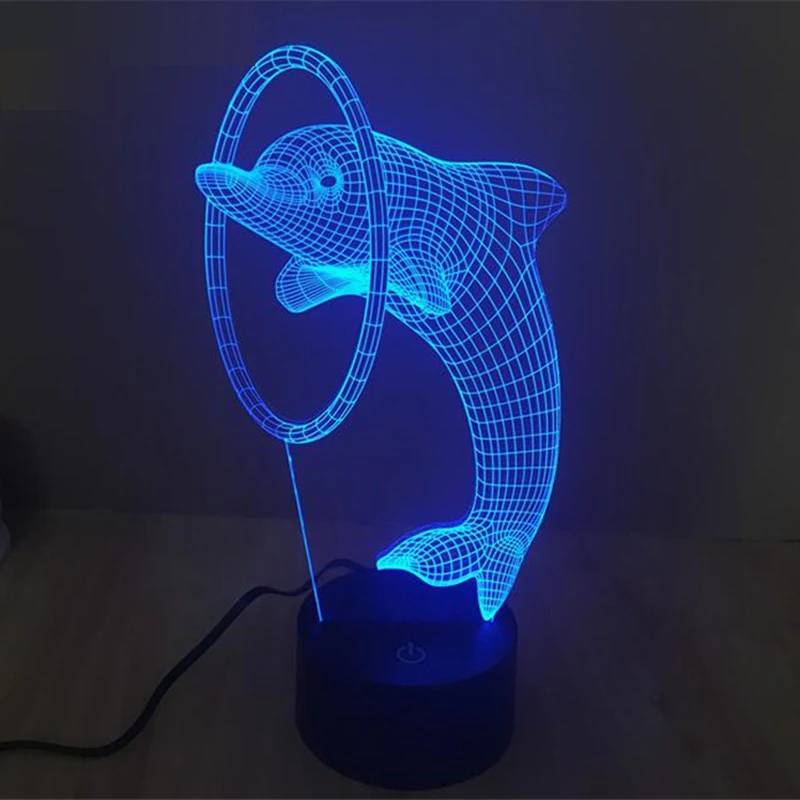 Креативный светодиодный мигающий ночник 3D Dophin Arcylic визуальная лампа домашний