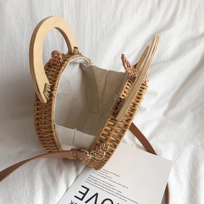 Круглая пляжная маленькая сумка-мессенджер из ротанга ручные сумки через плечо