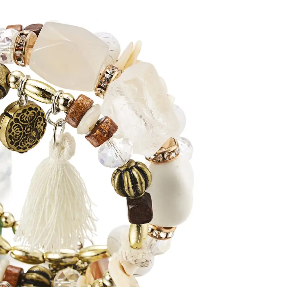 Браслет DoreenBeads многослойный из натурального камня с кисточками многоцветные