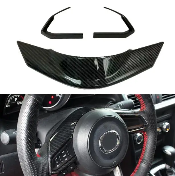 Carbon fiber color 3 шт. для Mazda CX3 CX-3 ABS матовый внутренний дном рулевое рулевая панель накладка на консоль декоративное литье аксессуары - Название цвета: Carbon fiber color