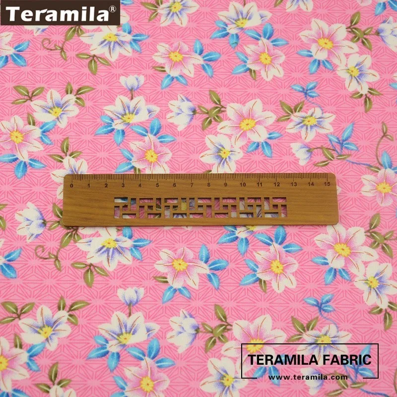 Teramila Cotton Poplin Fabric Pink High Quality Tissue Printed Lily Design Quilting Patchwork DIY Dress Crafts Cloth|designer cloths|cotton poplin