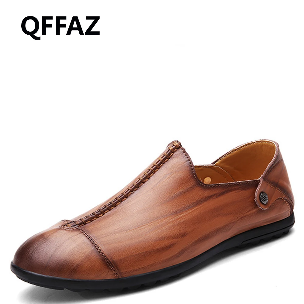 QFFAZ/Новинка Летние кожаные мужские лоферы на плоской подошве Повседневная