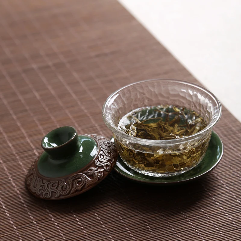 180cc креативный термостойкий прозрачный стеклянный комплект Gaiwan с керамической