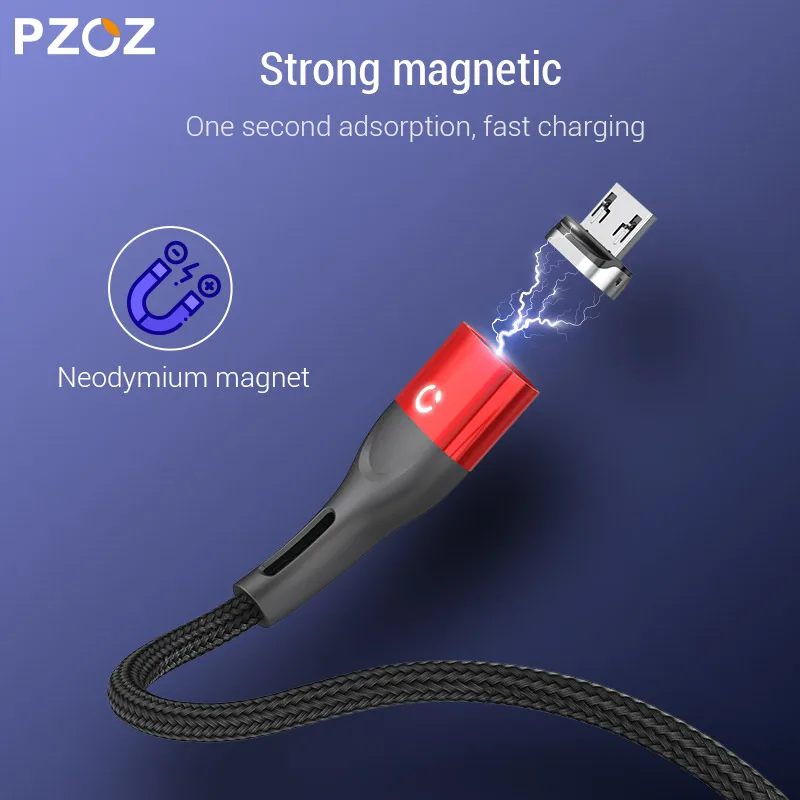 Магнитный usb кабель для зарядки PZOZ Micro быстрой магнитный type c iphone xiaomi samsung шнур на