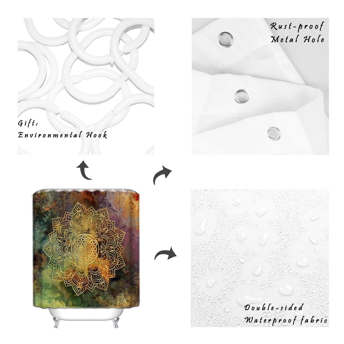 Цветок жизни батик сверхдлинные тканевые занавески для ванной и душа