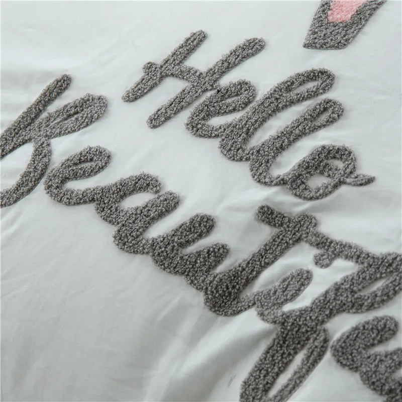 Мытый хлопок Пододеяльник мягкий комплект постельного белья Белый Серый